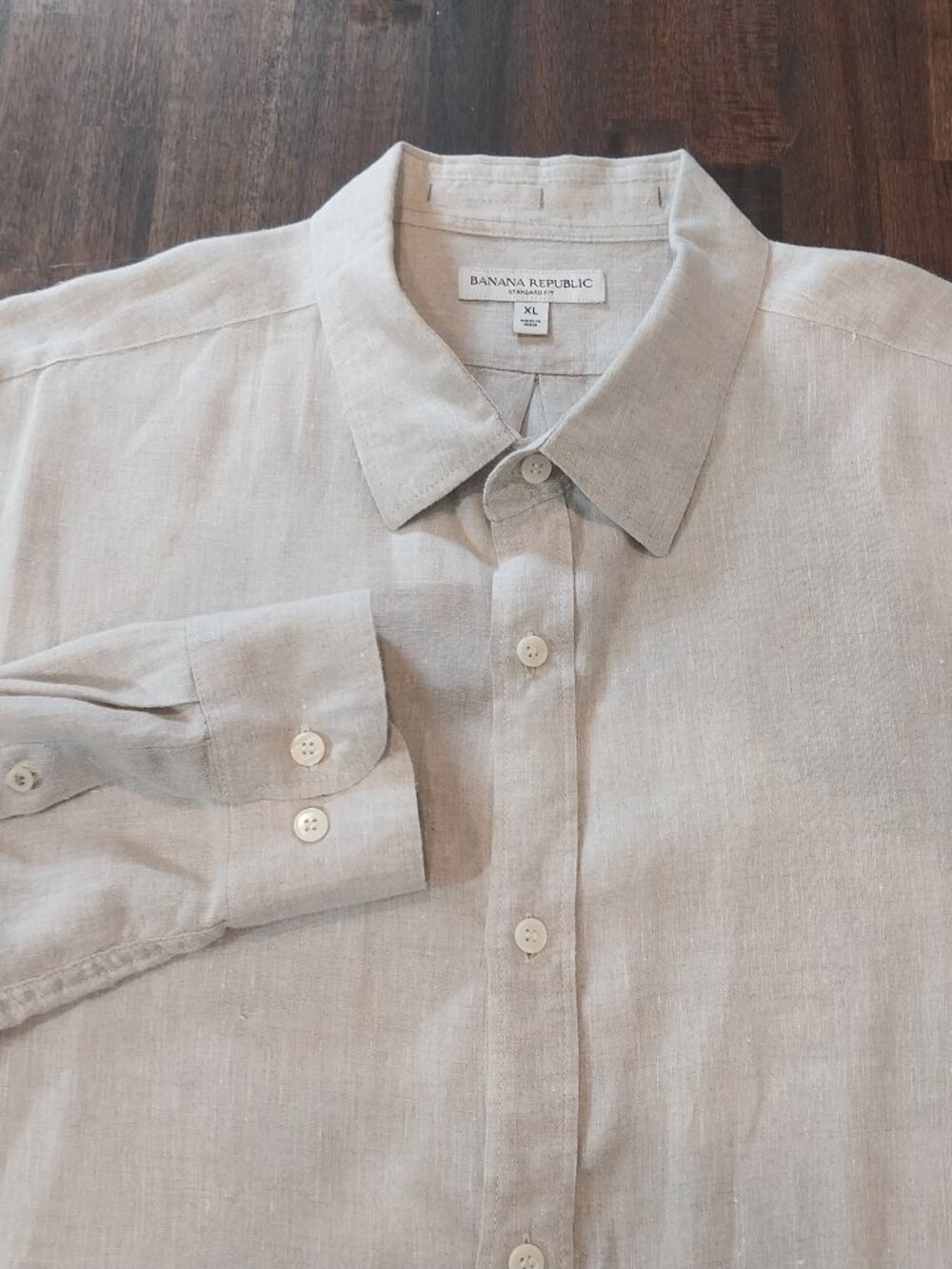 Banana Republic 100% Linen Shirt Men XL Solid Beige Standard Fit Button Up 52 in